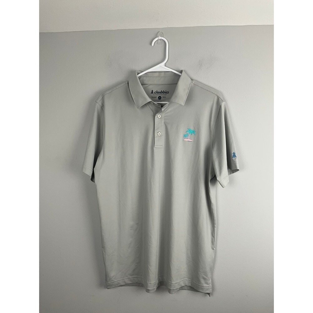 Chubbies Men's Medium  Gray Palm Tree Embroidered‎ Golf Polo Shirt